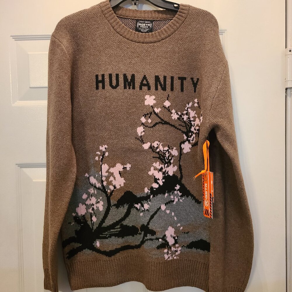 Men’s RGSTR Humanity Osaka Tokyo Kyoto Sweater Japanese Cherry Brown Size M NWT